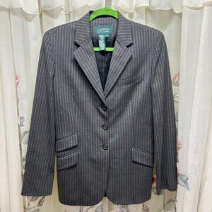 Lauren Ralph Lauren Wool Blazer Jacket Suit Top Size 6 Gray Pin Stripe